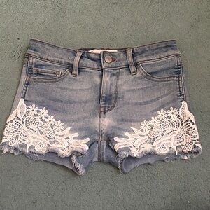 Ardene Blue Jean Shorts with White Lace Trim